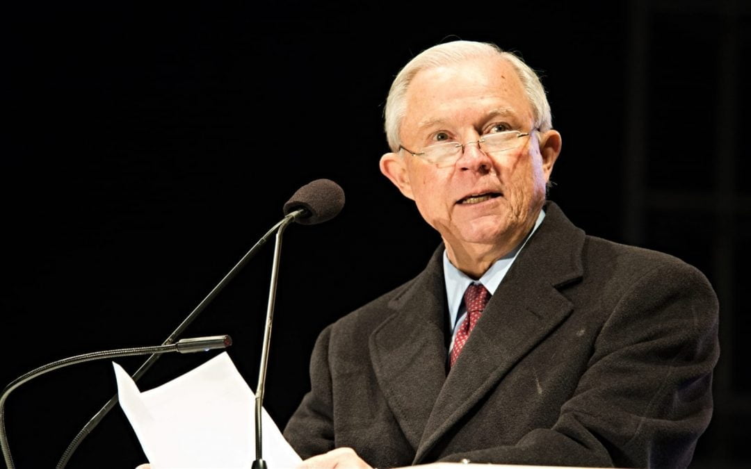 Jeff Sessions speaking at an event while serving as U.S. attorney general