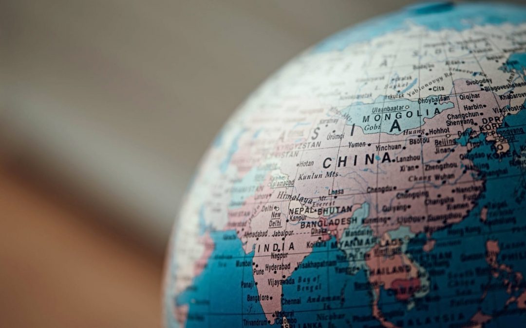 Globe turned toward country of China