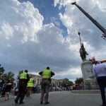 A monument to Confederate General Stonewall Jackson in Richmond, Virginia, being removed on July 1, 2020.