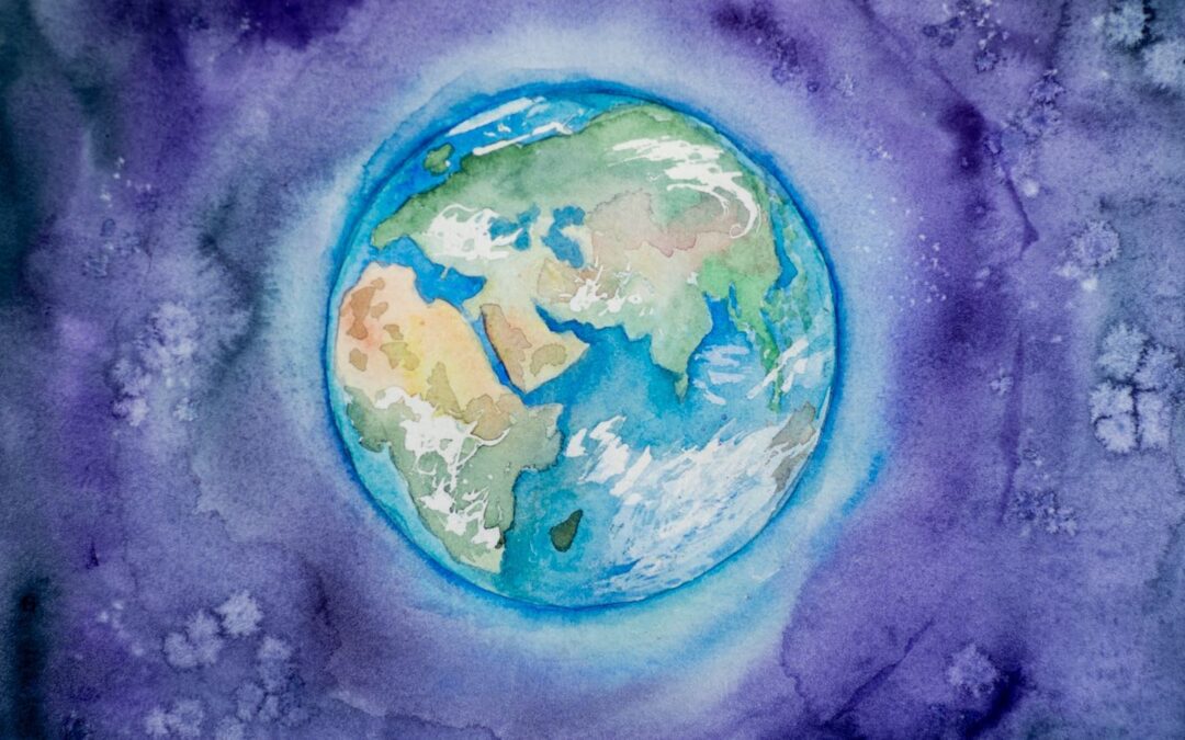 A watercolor drawing of the earth.