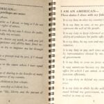 A notebook with the “rights” of U.S. citizens listed on the left and the “responsibilities” they have listed on the right.