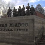 Statues of “The Clinton Twelve” in front of the Green McAdoo Cultural Center in Clinton, Tennessee.