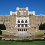 The front entrance of Little Rock Central High School in Little Rock, Arkansas.