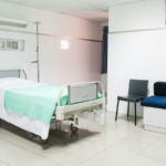 A photo of an empty hospital room.