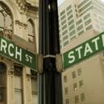 An intersection between Church St. and State Ave.