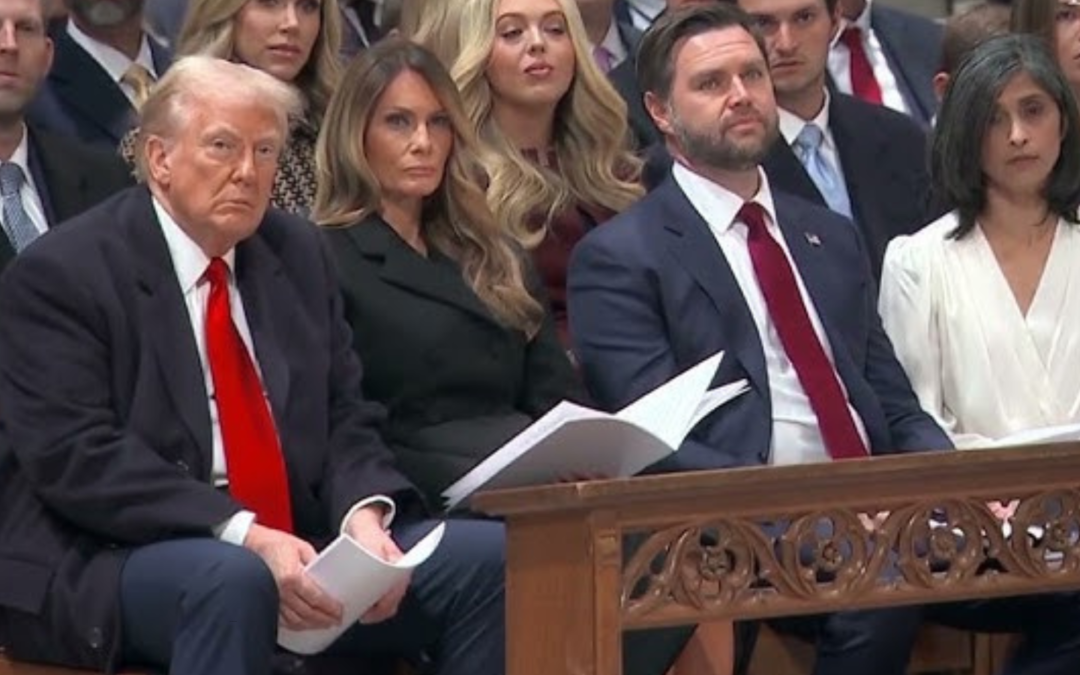 The Trump and Vance families listen to Mariann Budde sermon.