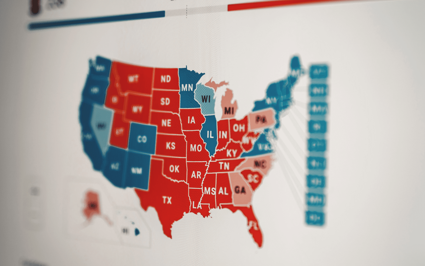 An image of the 2020 Electoral College Map.