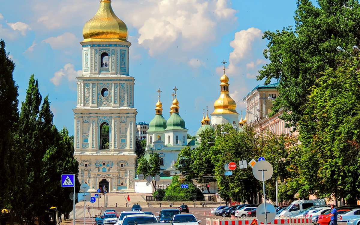 A view of the golden domes on the top of St. Sophia Cathedral in Kyiv
