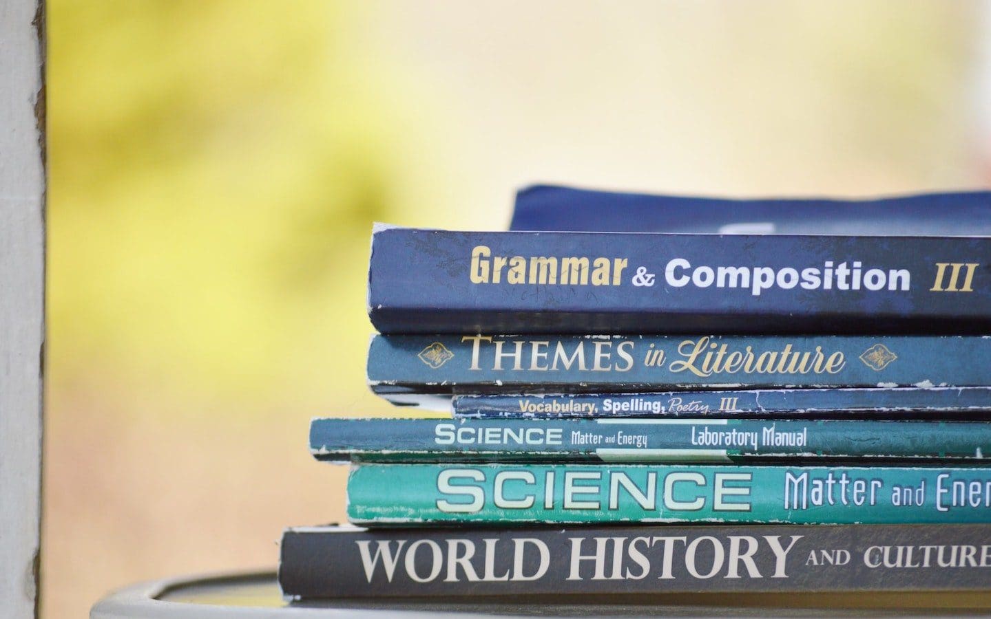 A stack of books on various subjects