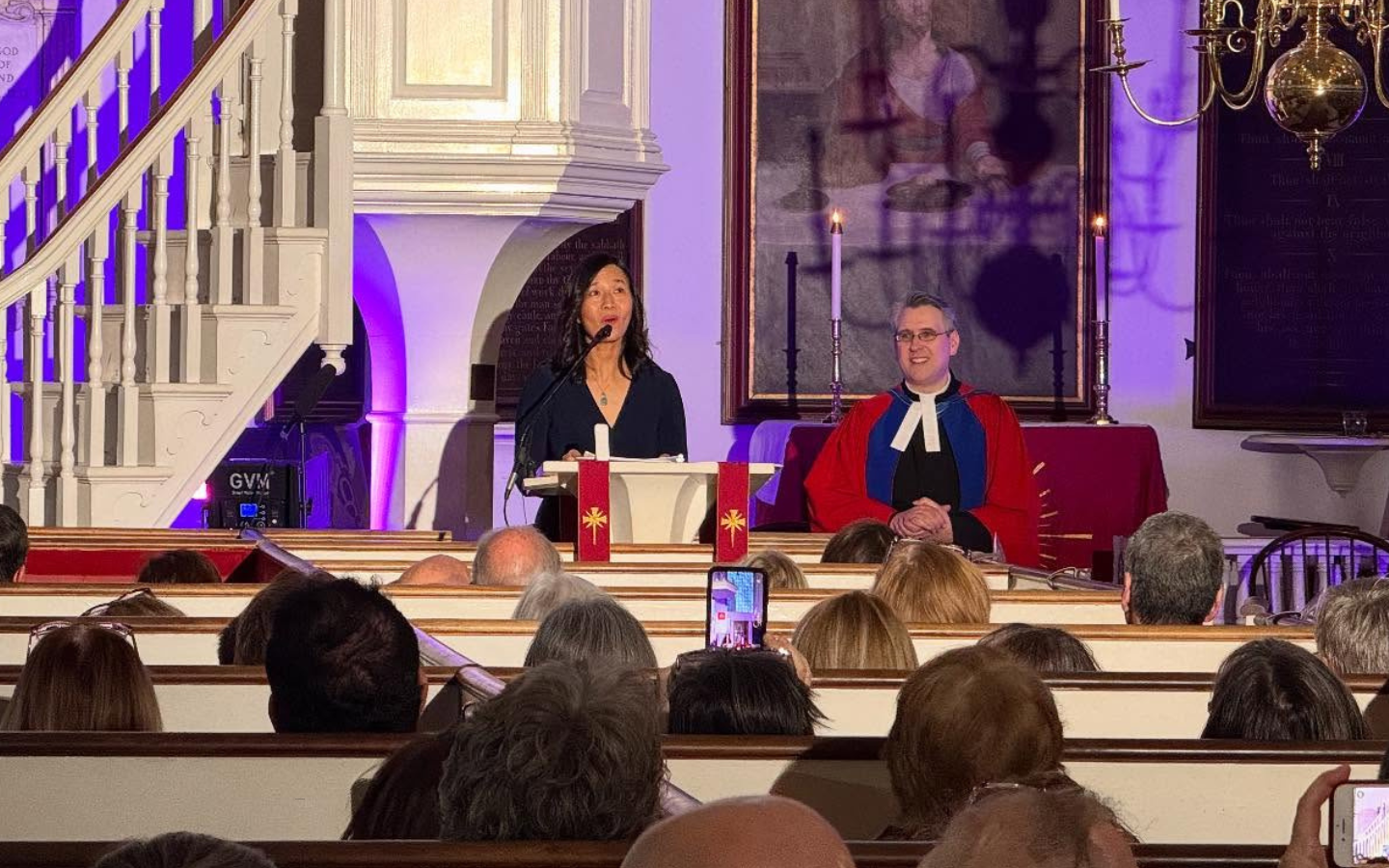 A photo of Boston mayor Michelle Wu at the 250th Anniversary commemoration of Revere’s ride.