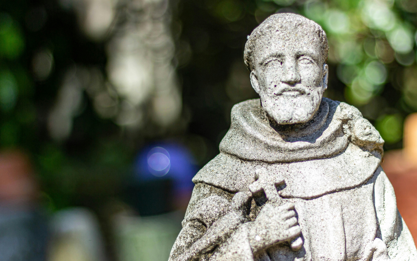 A statue of Saint Francis in a garden.